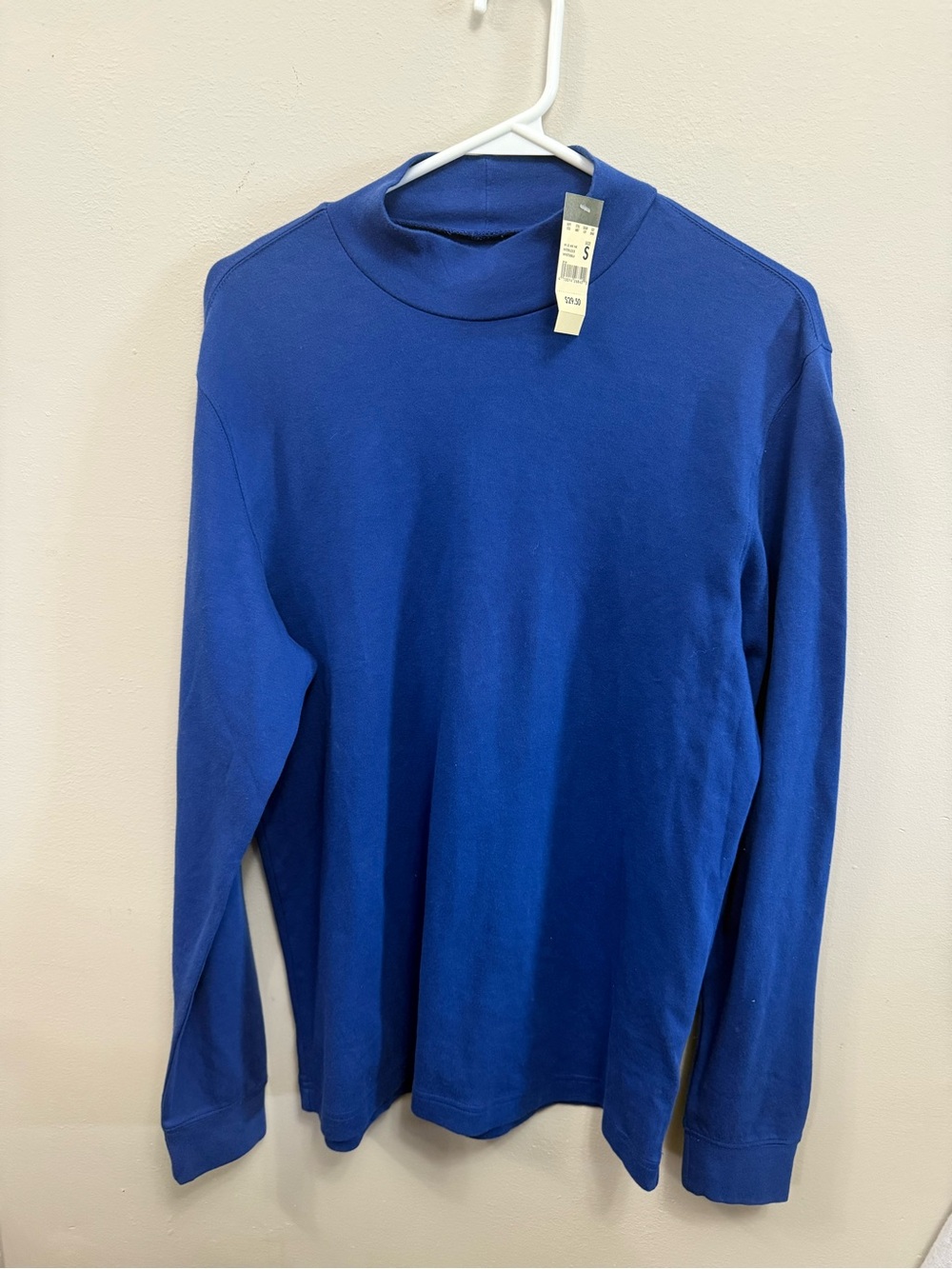 NWT Eddie Bauer Men's Cotton Long-Sleeve Mock Neck Shirt in Royal Blue Small